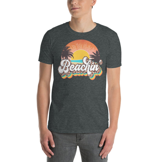 Custom Beachin' Tropical leopard Retro Graphic Short-Sleeve Unisex T-Shirt