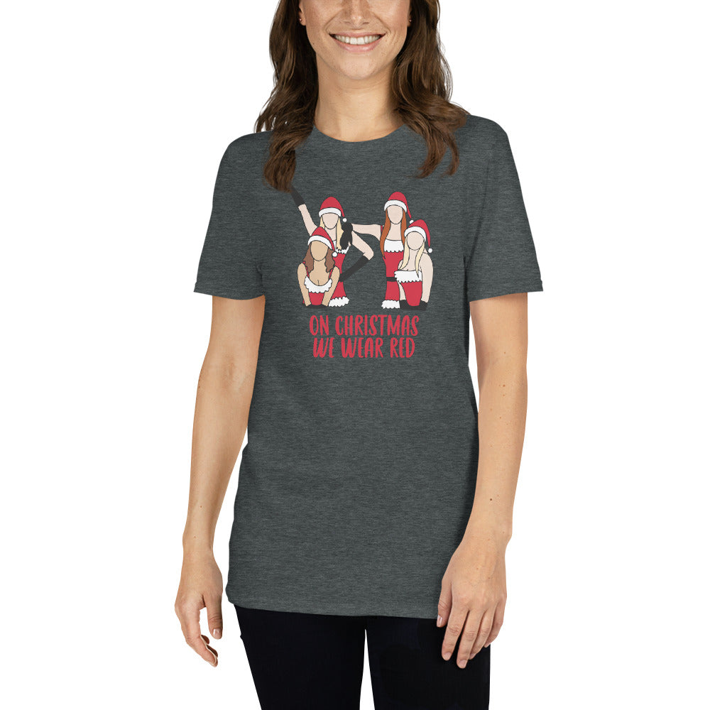 Custom On Christmas We Wear Red Mean Girls Retro Graphic Short-Sleeve Unisex T-Shirt