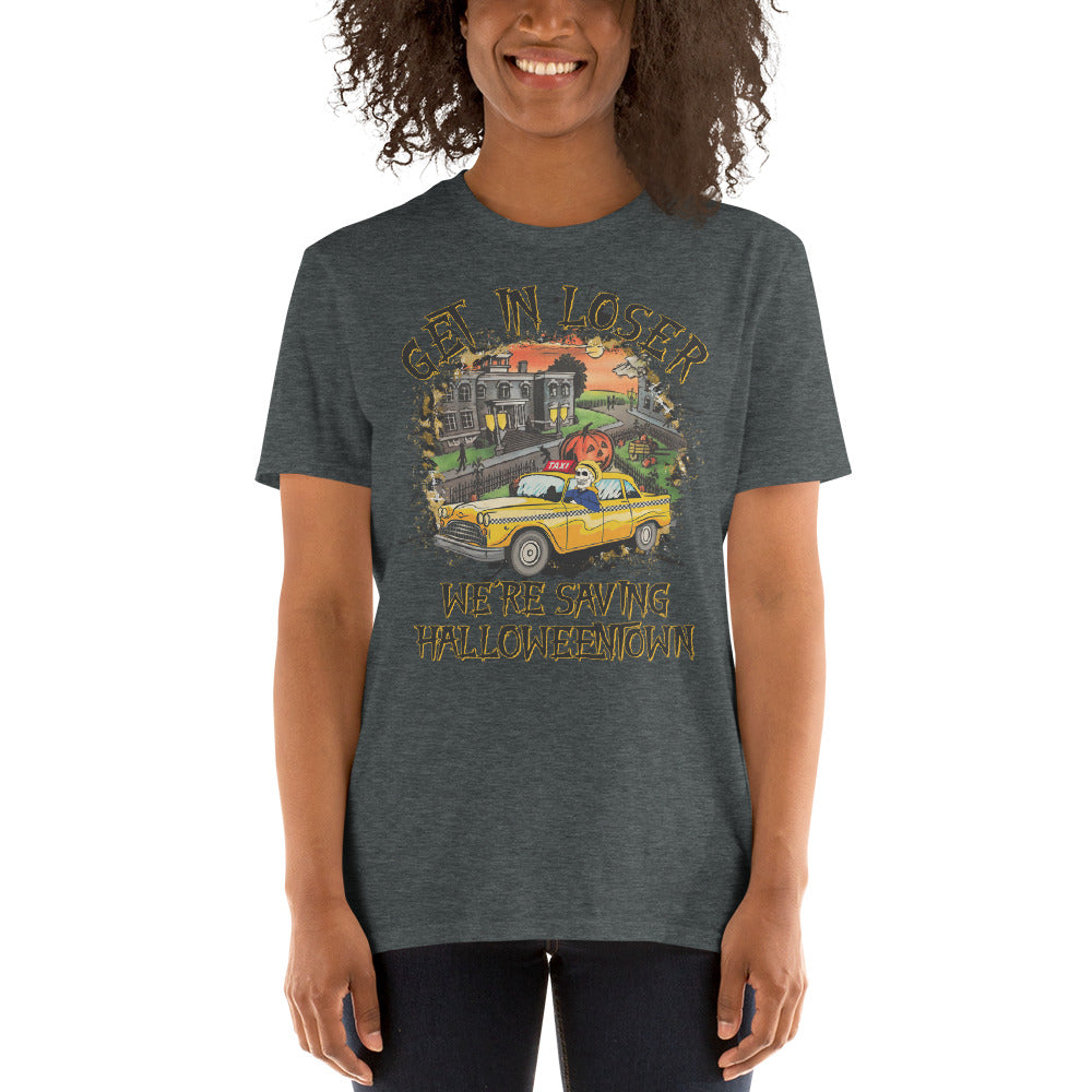 Custom Get In Loser We're Saving Halloweentown Retro Graphic Short-Sleeve Unisex T-Shirt