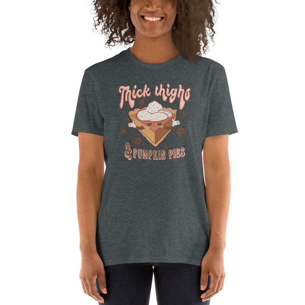 Custom Thick Thighs & Pumpkin Pies Thanksgiving Retro Graphic Short-Sleeve Unisex T-Shirt