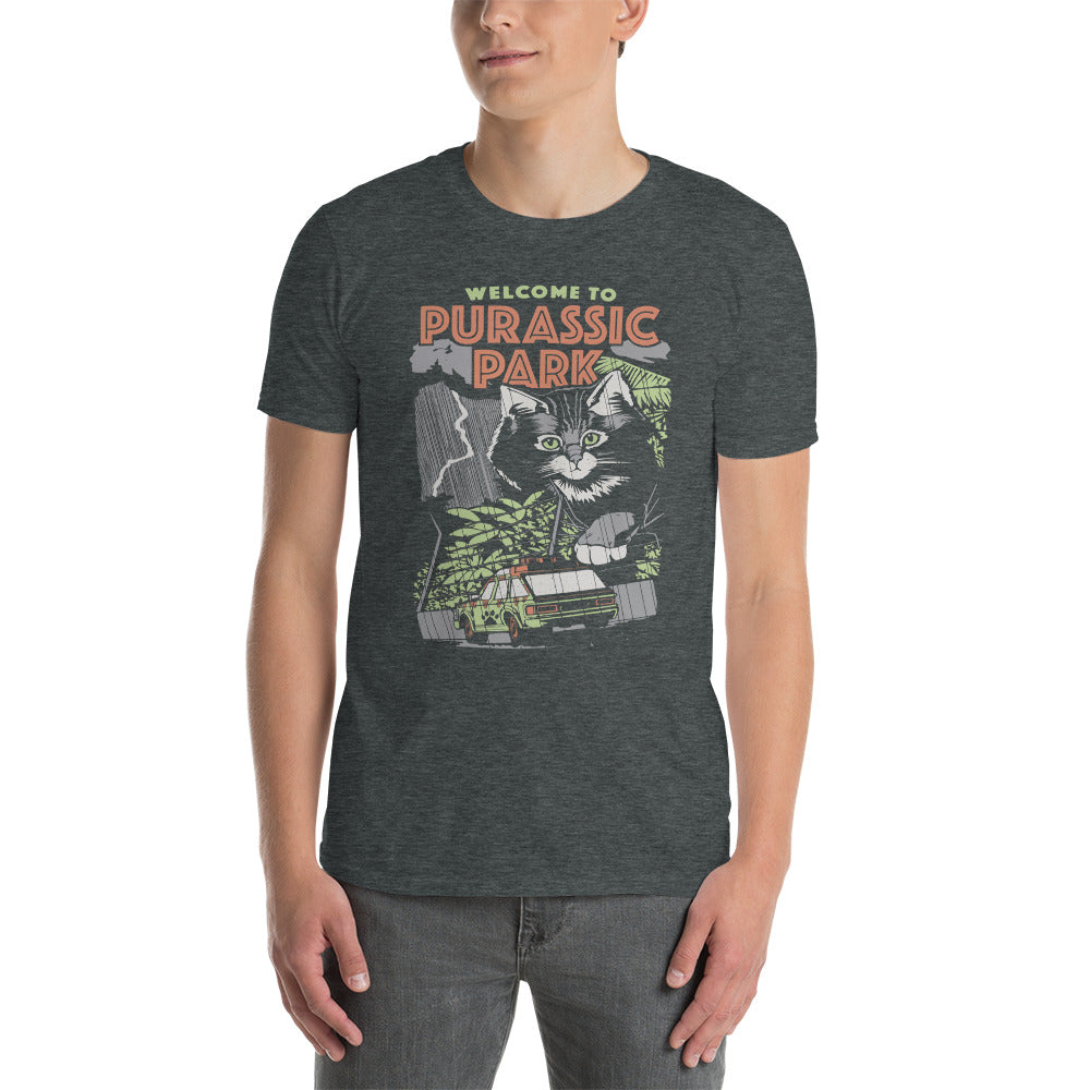 Custom Purassic Park Cat Dinosaur T-Rex Retro Graphic Short-Sleeve Unisex T-Shirt