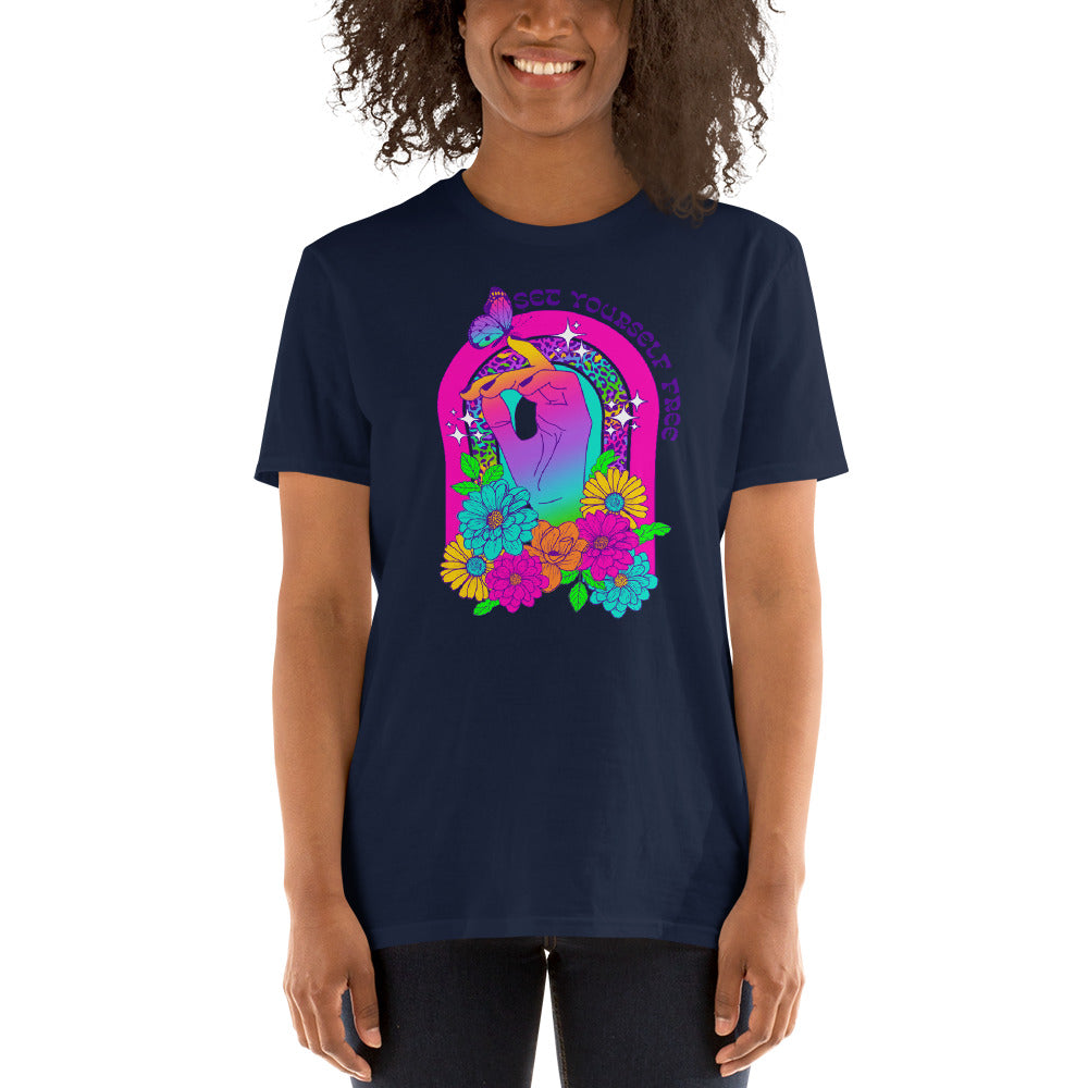 Custom Set Yourself Free Butterfly Retro Graphic Short-Sleeve Unisex T-Shirt