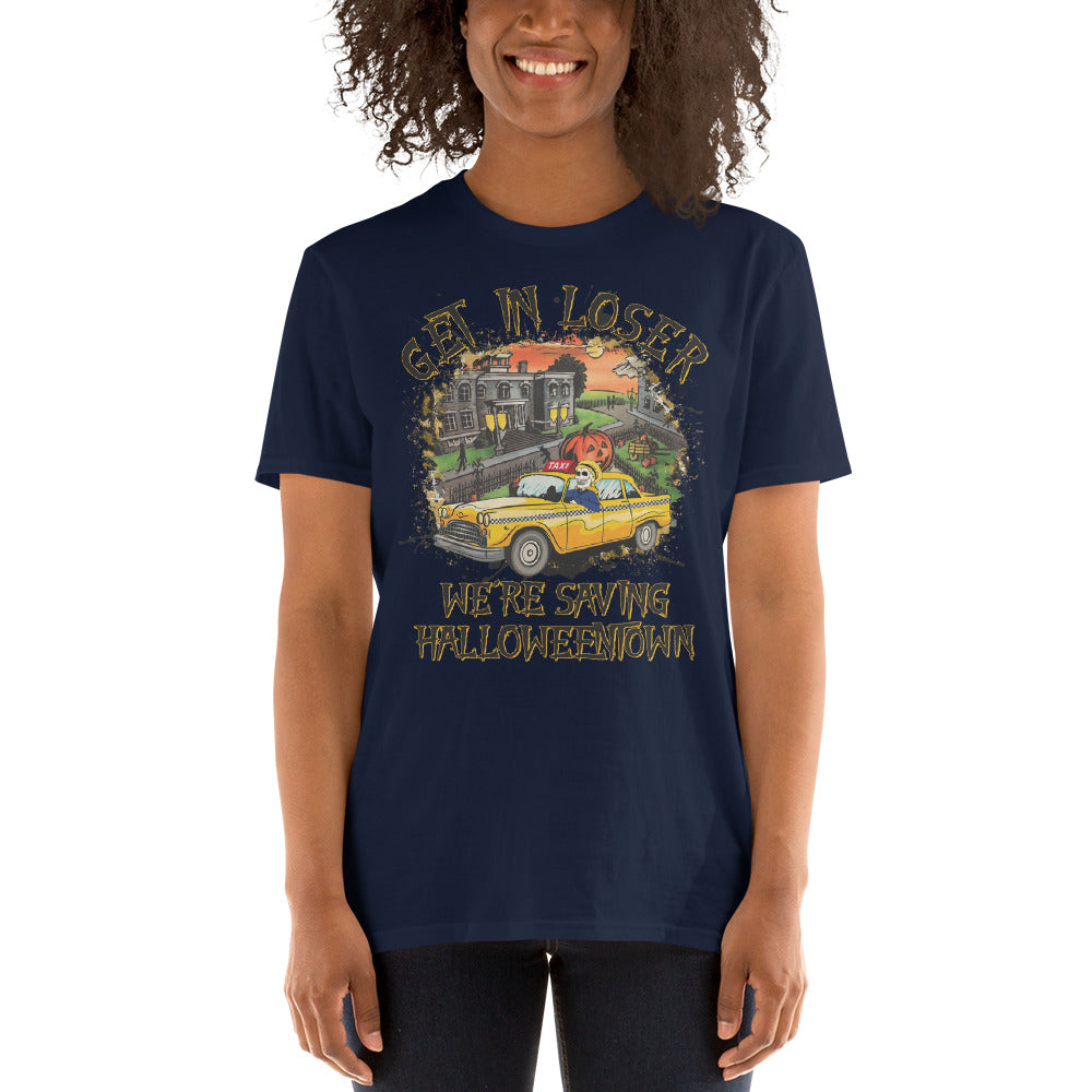 Custom Get In Loser We're Saving Halloweentown Retro Graphic Short-Sleeve Unisex T-Shirt