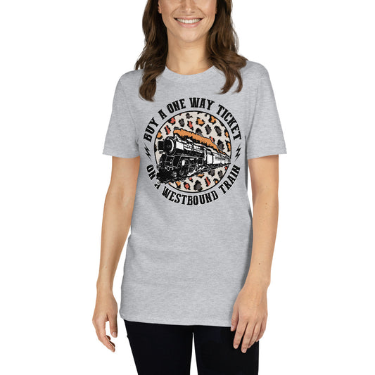 Custom Buy A One Way Ticket On A Westbound Train Retro Graphic Short-Sleeve Unisex T-Shirt