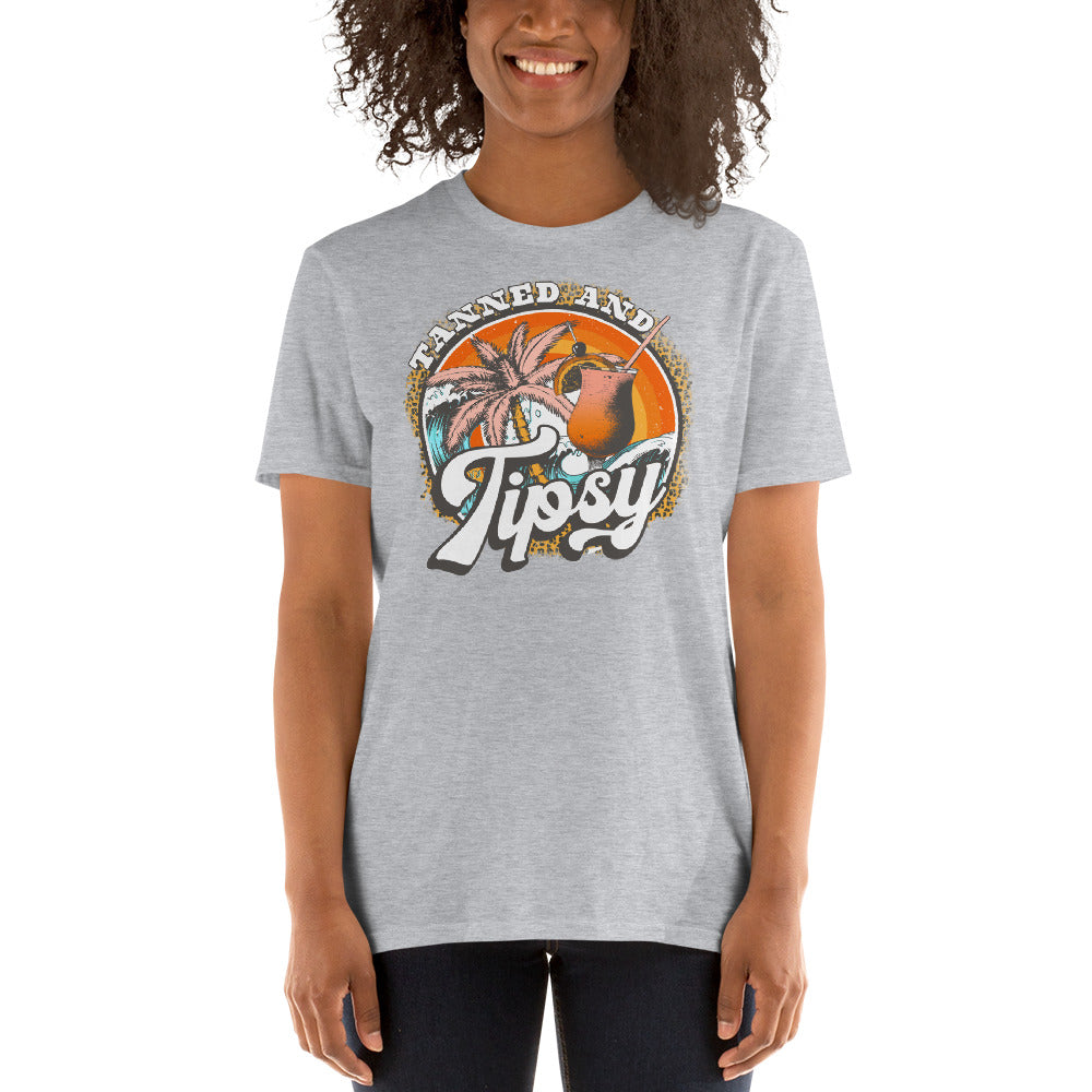Custom Tanned and Tipsy Tropical Leopard Retro Graphic Short-Sleeve Unisex T-Shirt