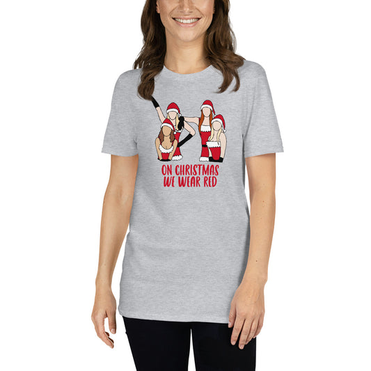 Custom On Christmas We Wear Red Mean Girls Retro Graphic Short-Sleeve Unisex T-Shirt