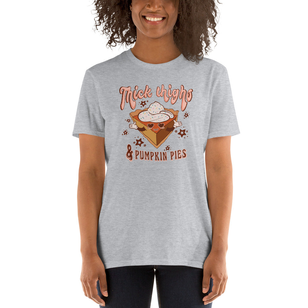 Custom Thick Thighs & Pumpkin Pies Thanksgiving Retro Graphic Short-Sleeve Unisex T-Shirt