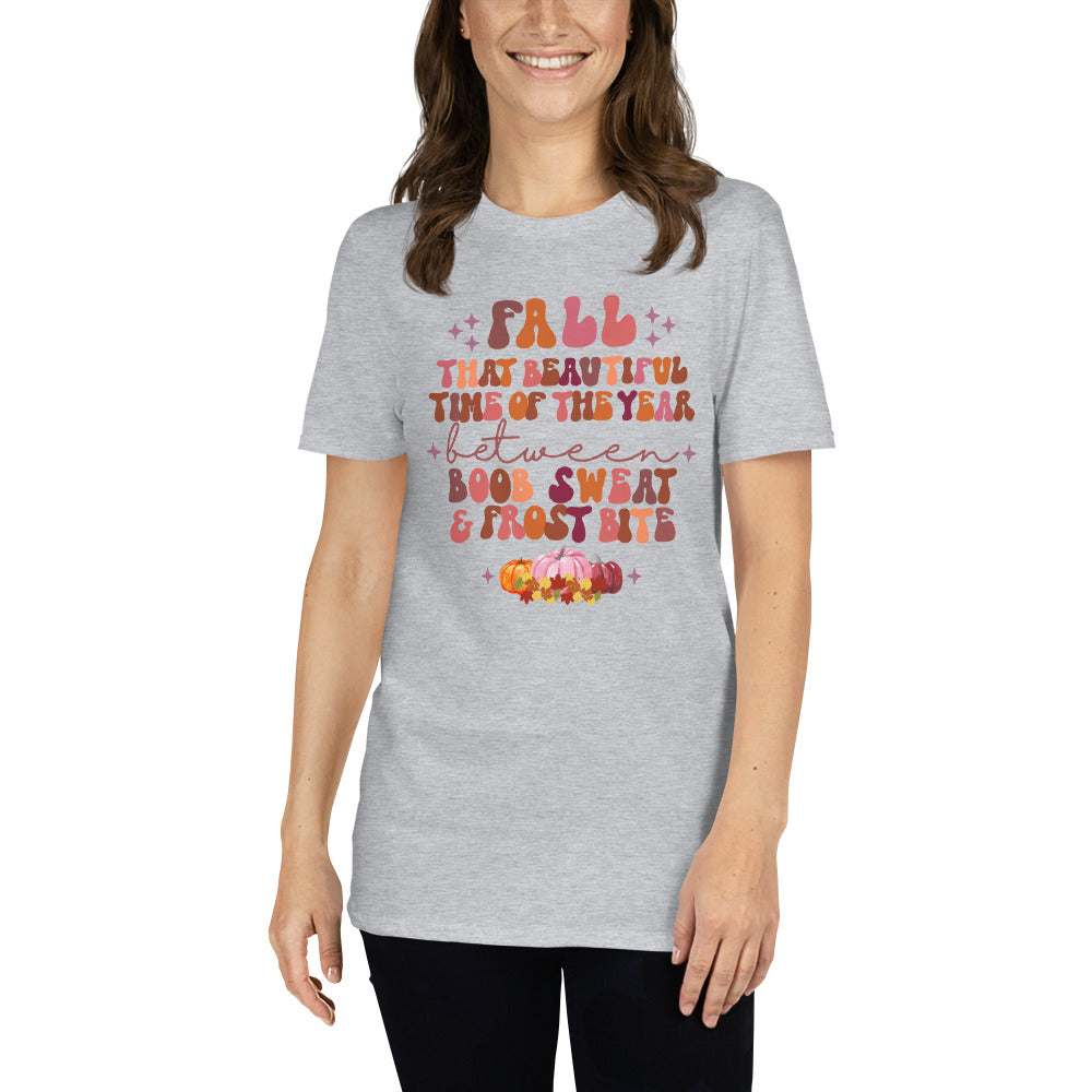 Custom Fall Boob Sweat and Frost Bite Retro Graphic Short-Sleeve Unisex T-Shirt