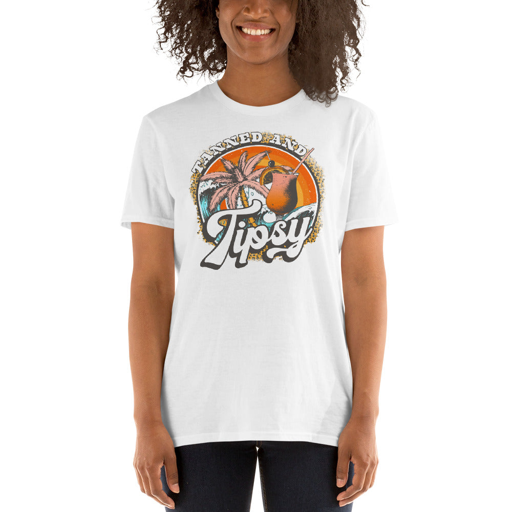 Custom Tanned and Tipsy Tropical Leopard Retro Graphic Short-Sleeve Unisex T-Shirt