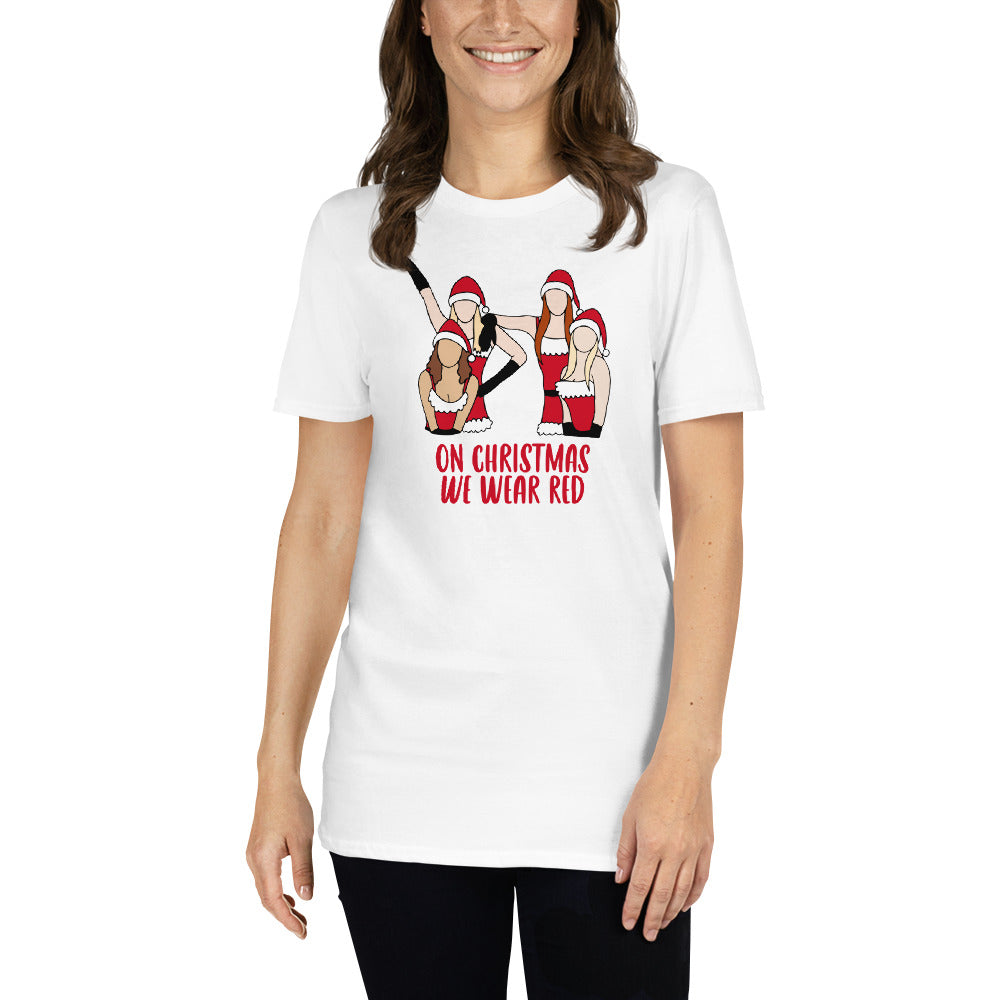 Custom On Christmas We Wear Red Mean Girls Retro Graphic Short-Sleeve Unisex T-Shirt