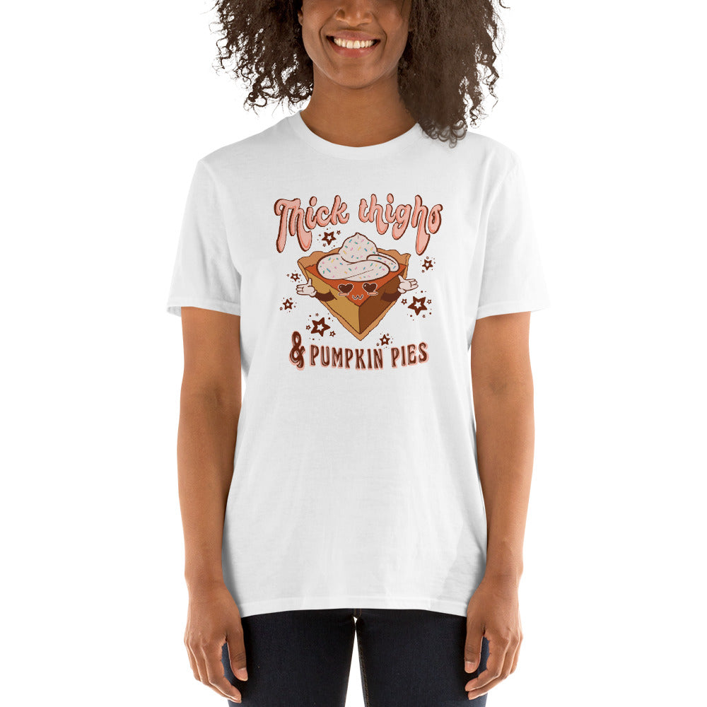 Custom Thick Thighs & Pumpkin Pies Thanksgiving Retro Graphic Short-Sleeve Unisex T-Shirt