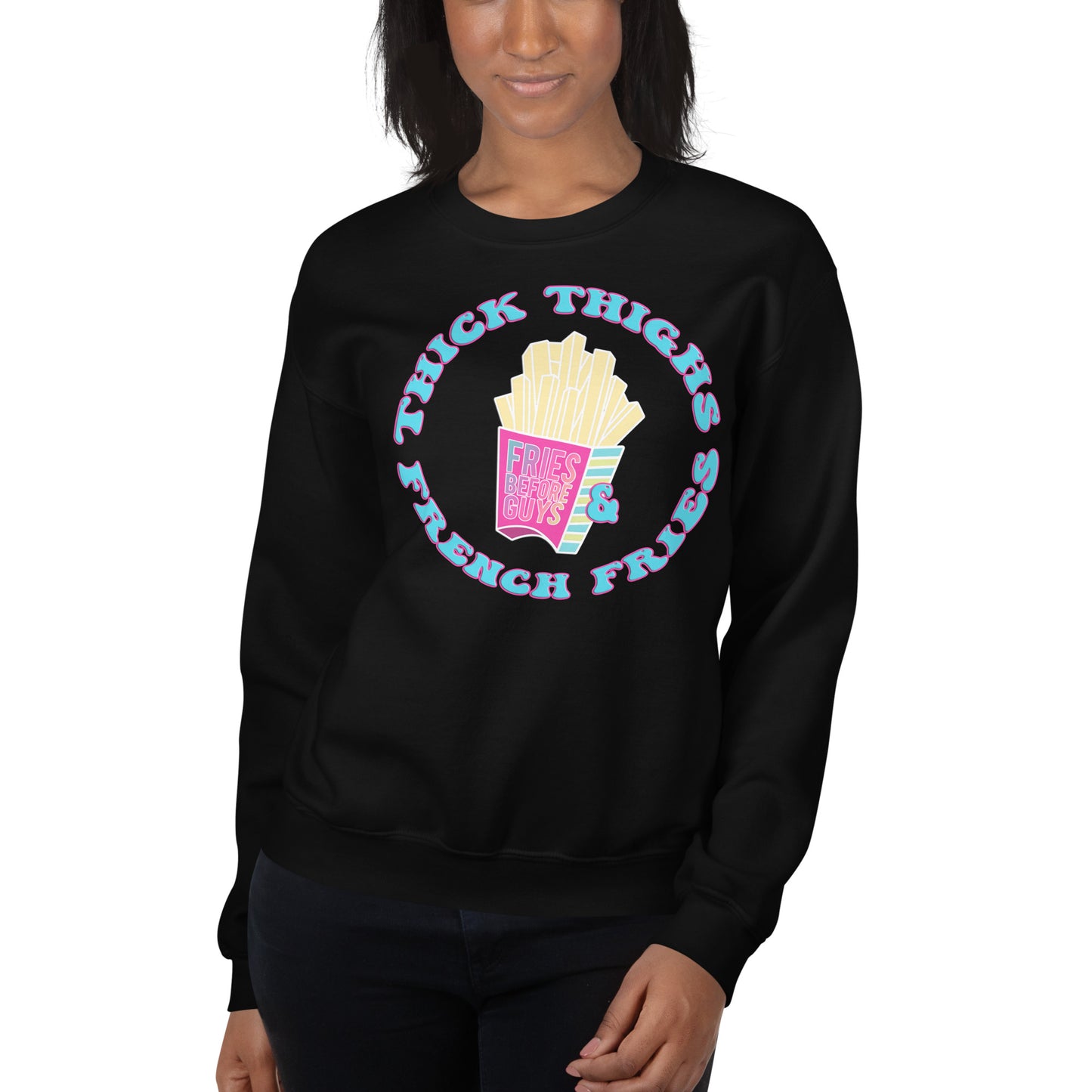 Custom Thick Thighs and French Fries Retro Graphic Unisex Sweatshirt