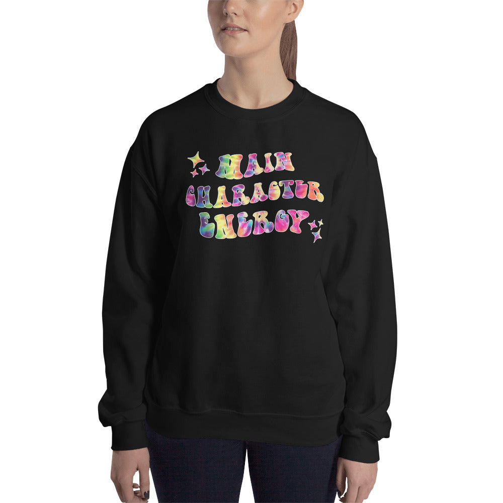 Custom Main Character Energy Tie Dye Retro Graphic Unisex Sweatshirt