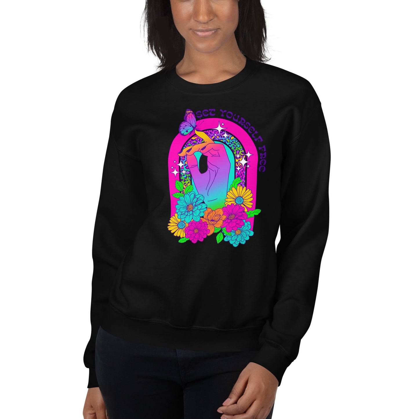 Custom Set Yourself Free Butterfly Retro Graphic Unisex Sweatshirt
