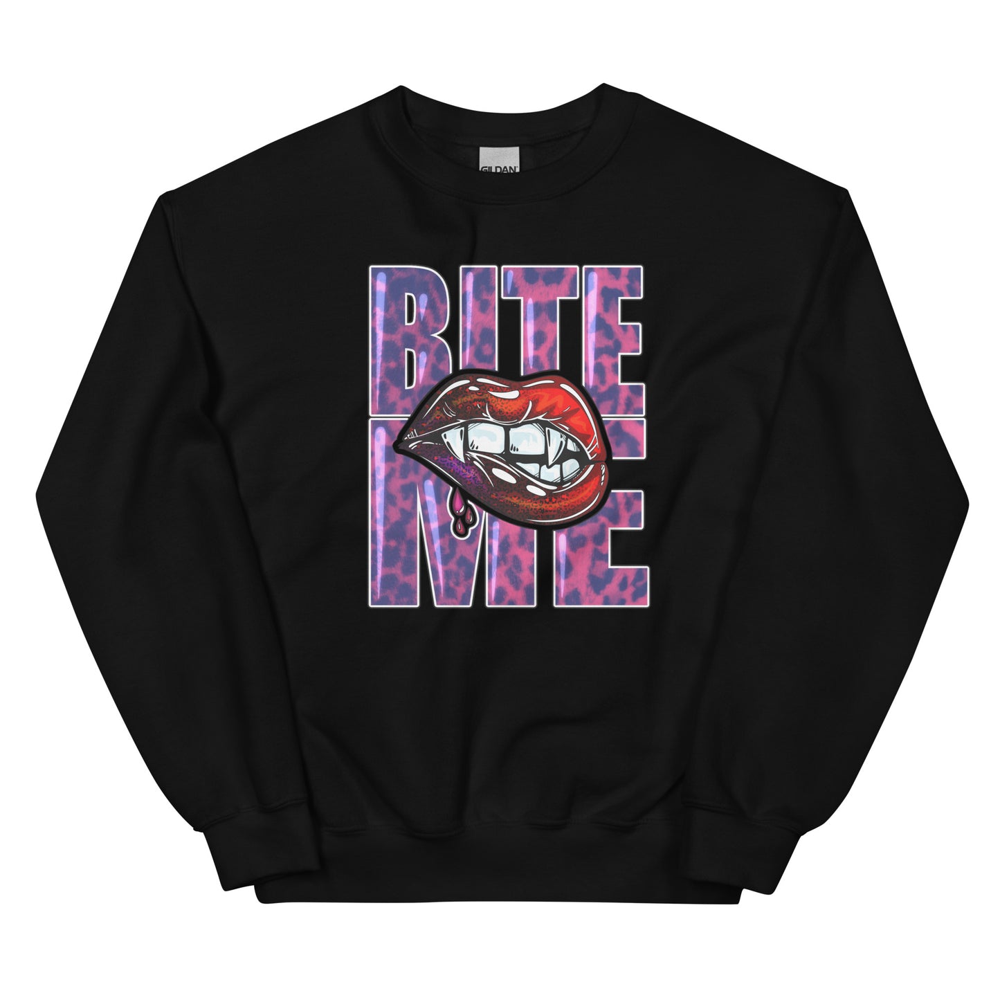 Custom Bite Me Vampire Fangs Lips Retro Graphic Unisex Sweatshirt