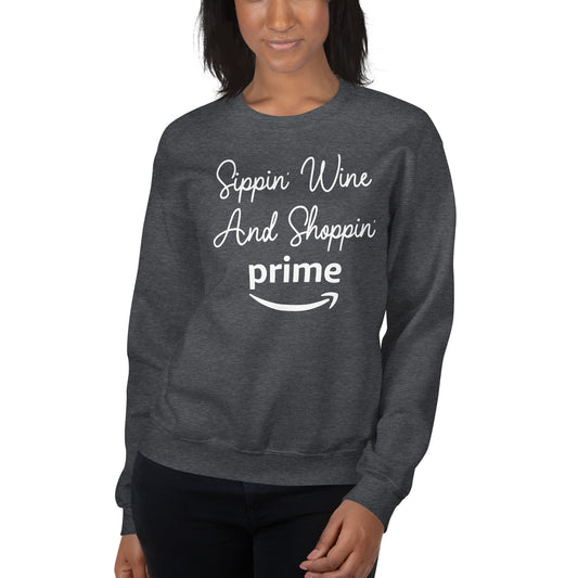 Custom Sippin' Wine And Shoppin' Prime Retro Graphic Unisex Sweatshirt