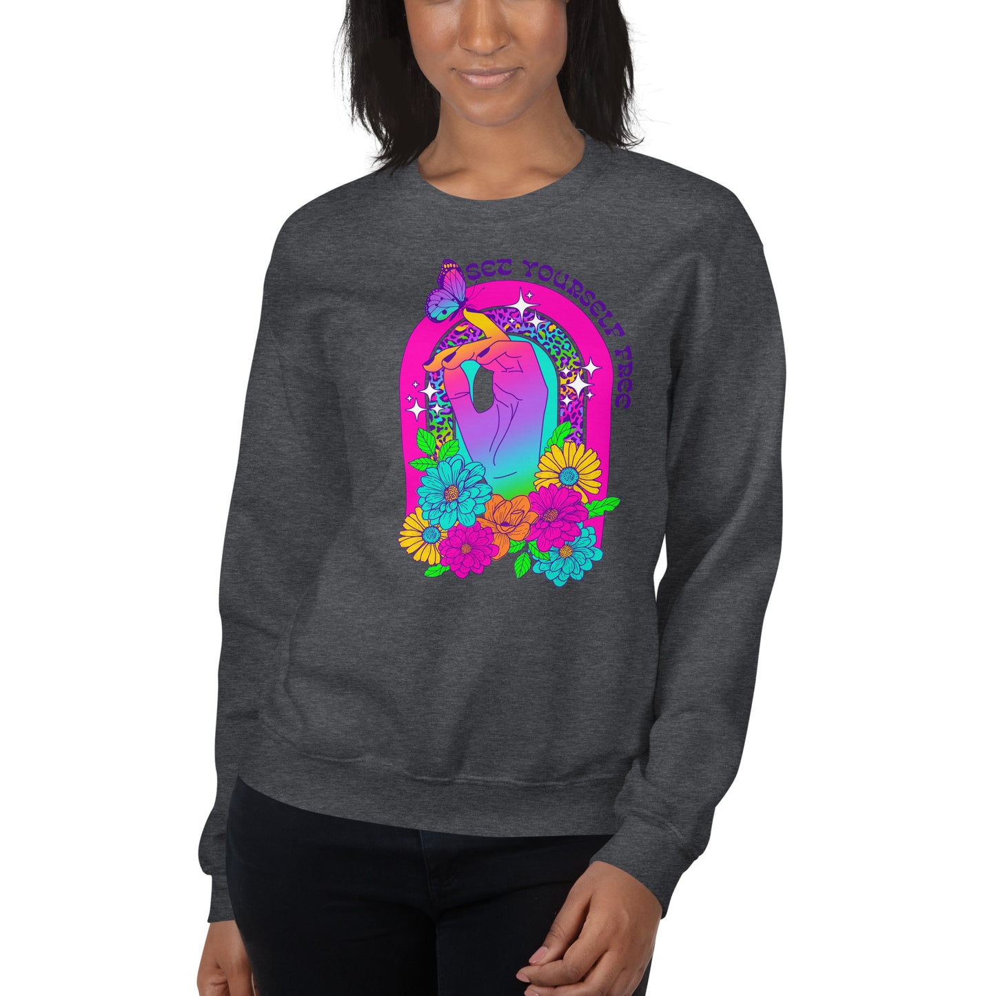 Custom Set Yourself Free Butterfly Retro Graphic Unisex Sweatshirt
