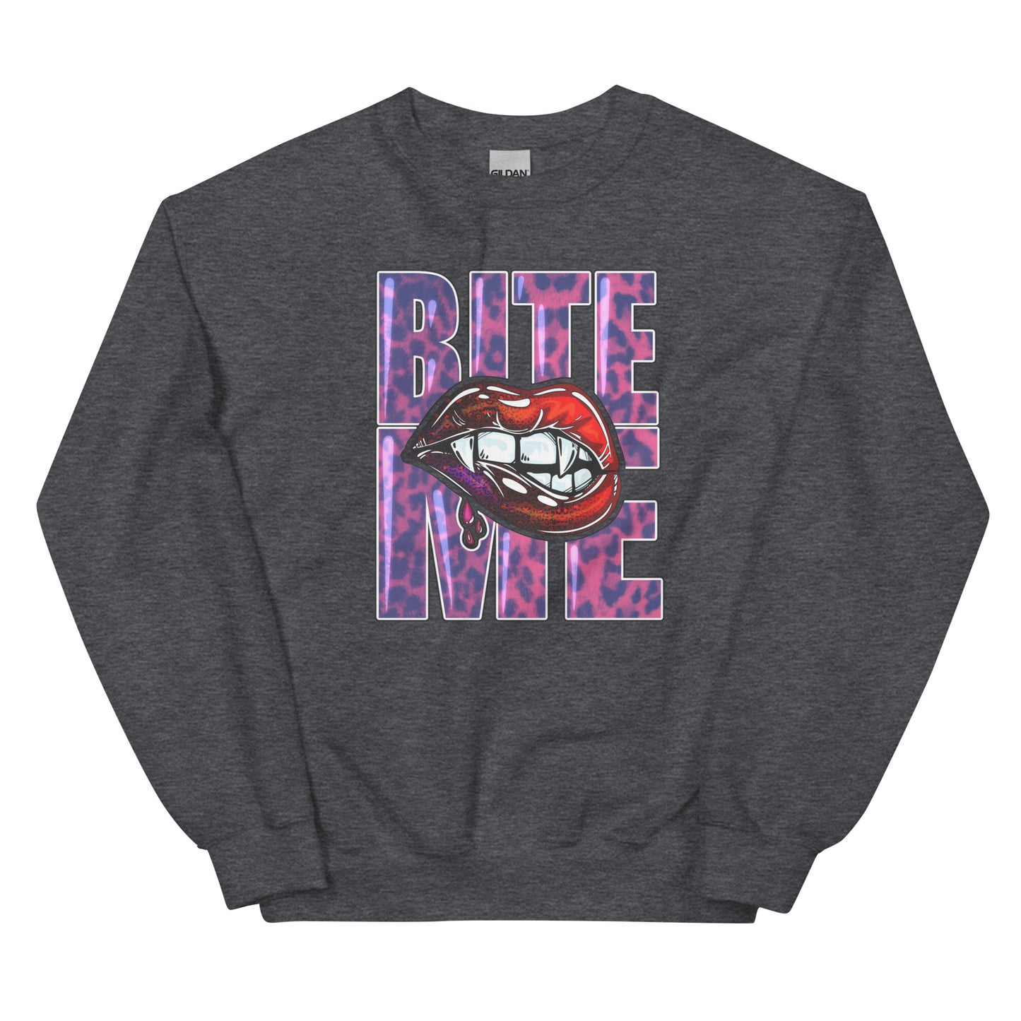 Custom Bite Me Vampire Fangs Lips Retro Graphic Unisex Sweatshirt