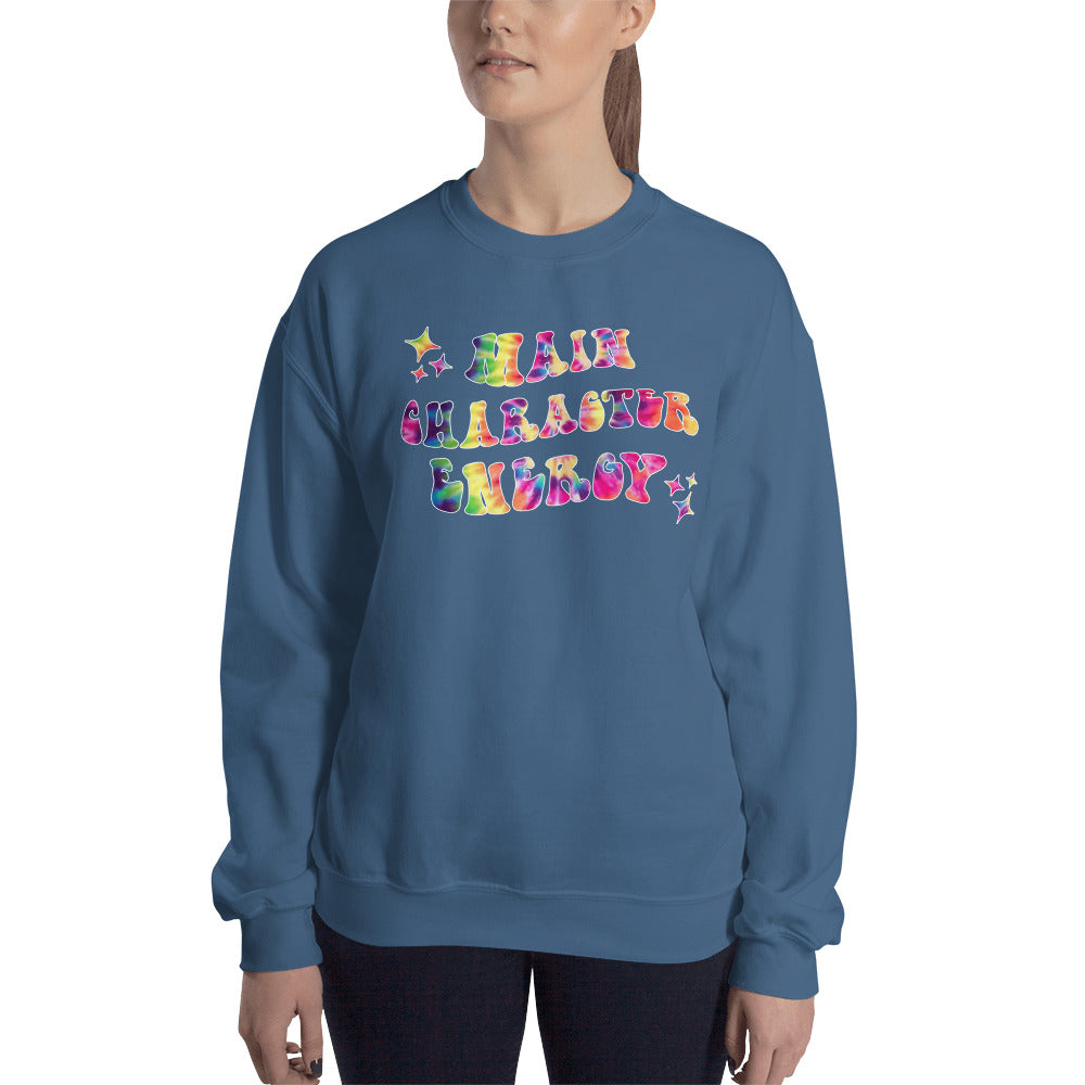 Custom Main Character Energy Tie Dye Retro Graphic Unisex Sweatshirt