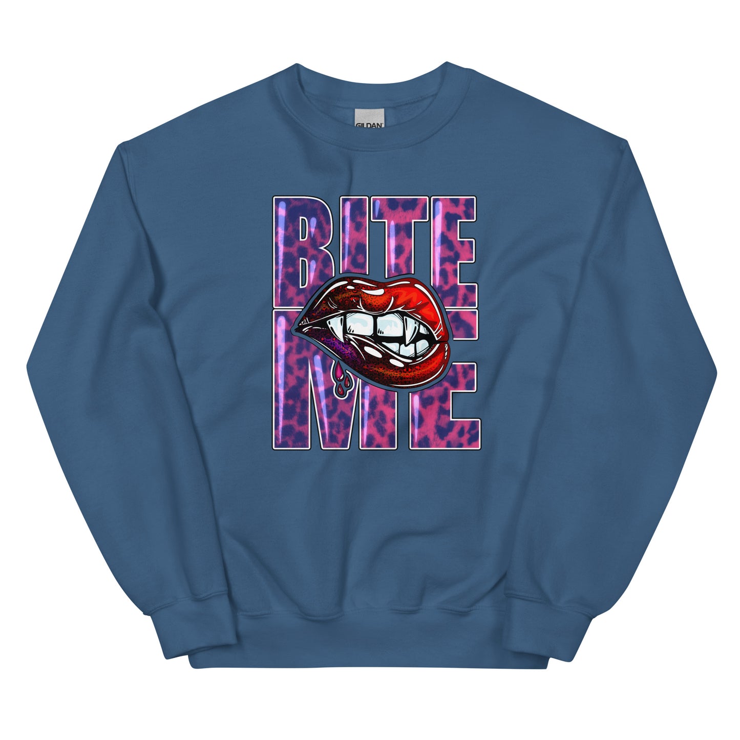 Custom Bite Me Vampire Fangs Lips Retro Graphic Unisex Sweatshirt