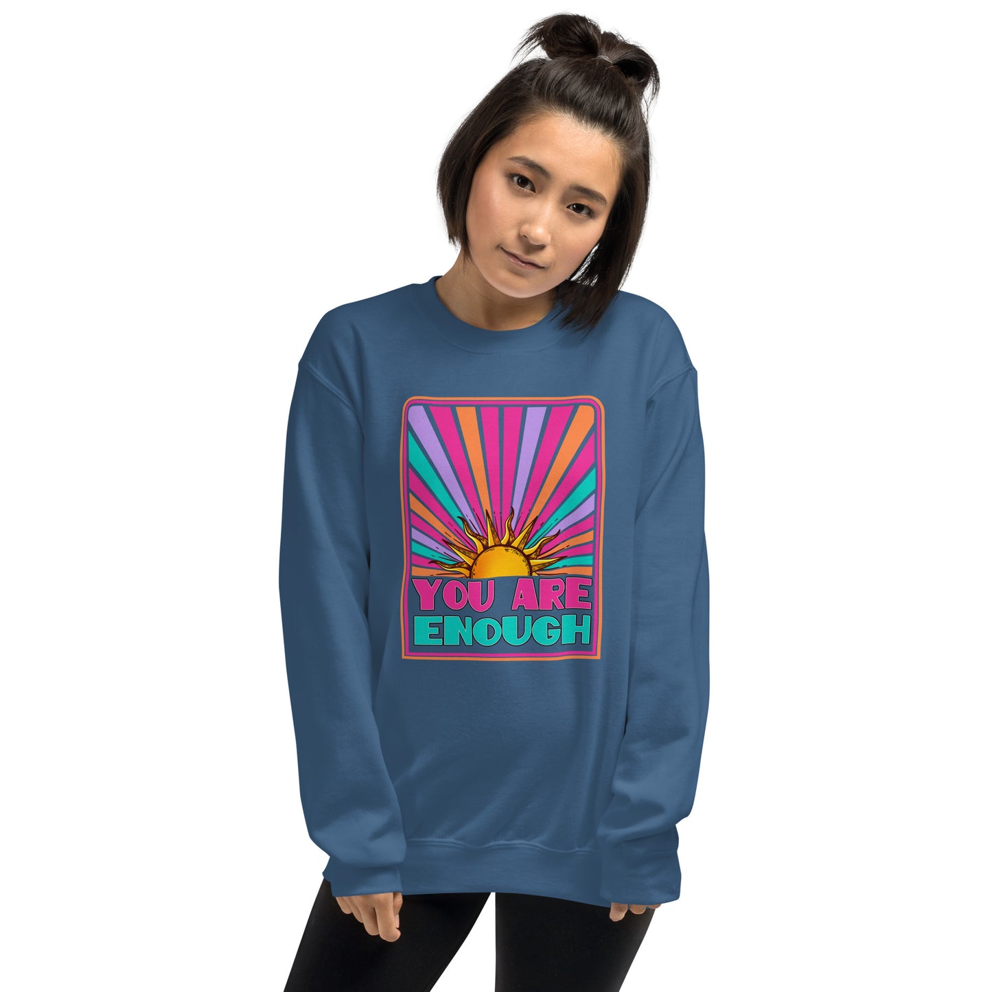 Custom You Are Enough Sunrise Mental Health Retro Graphic Unisex Sweatshirt