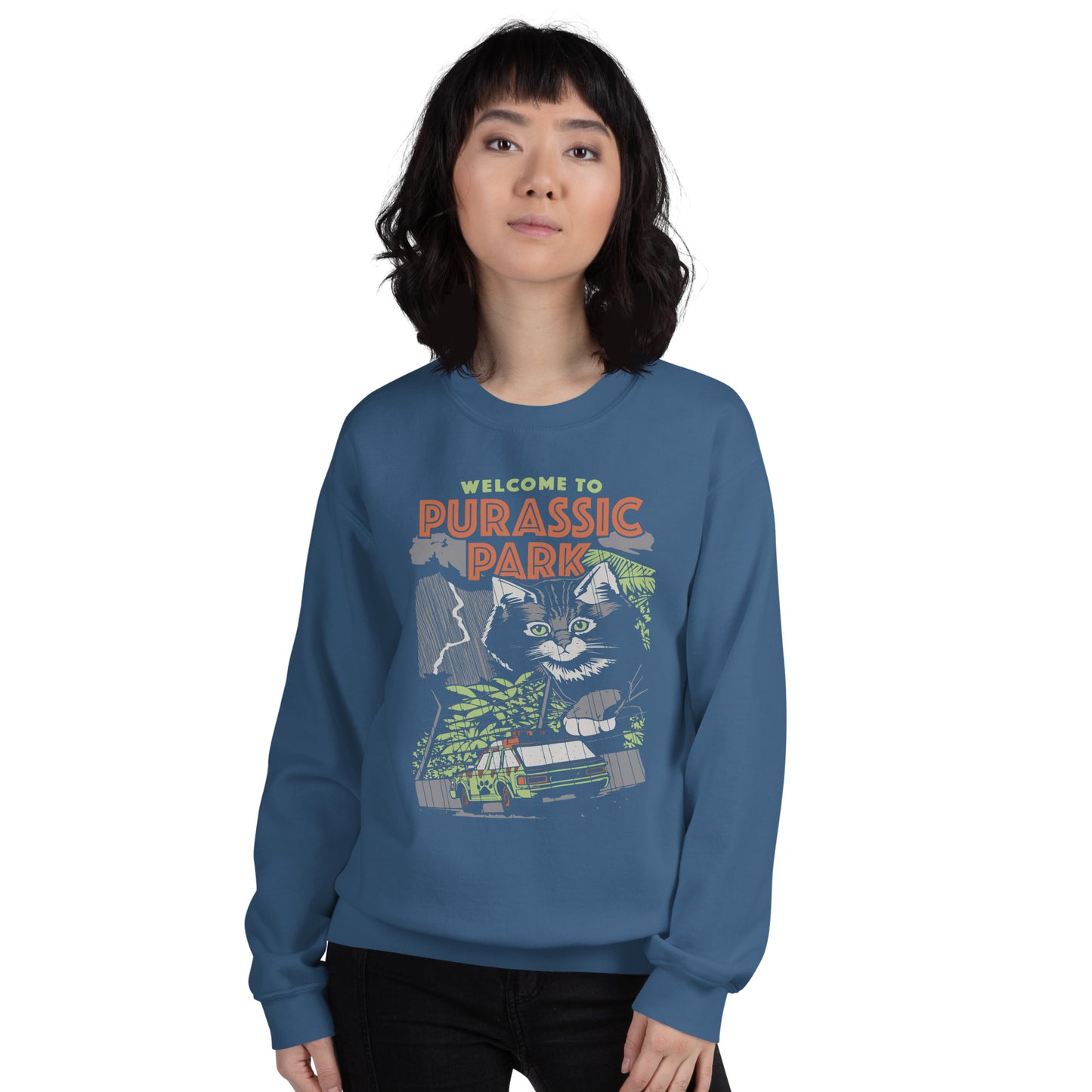 Custom Purassic Park Cat Dinosaur T-Rex Retro Graphic Unisex Sweatshirt