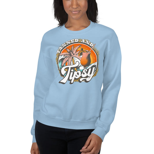 Custom Tanned and Tipsy Tropical Leopard Retro Graphic Unisex Sweatshirt