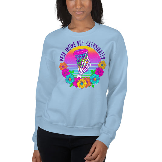 Custom Dead Inside But Caffeinated Floral Leopard Retro Graphic Unisex Sweatshirt