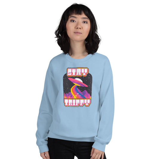 Custom Stay Trippy Space Alien Retro Graphic Unisex Sweatshirt