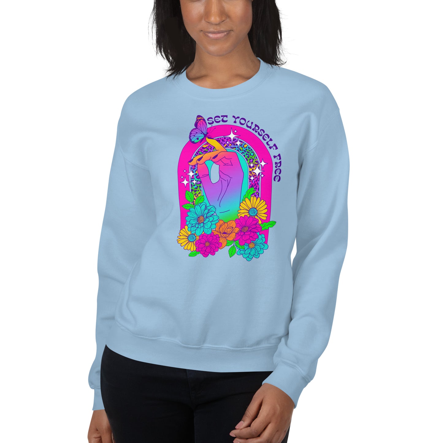 Custom Set Yourself Free Butterfly Retro Graphic Unisex Sweatshirt
