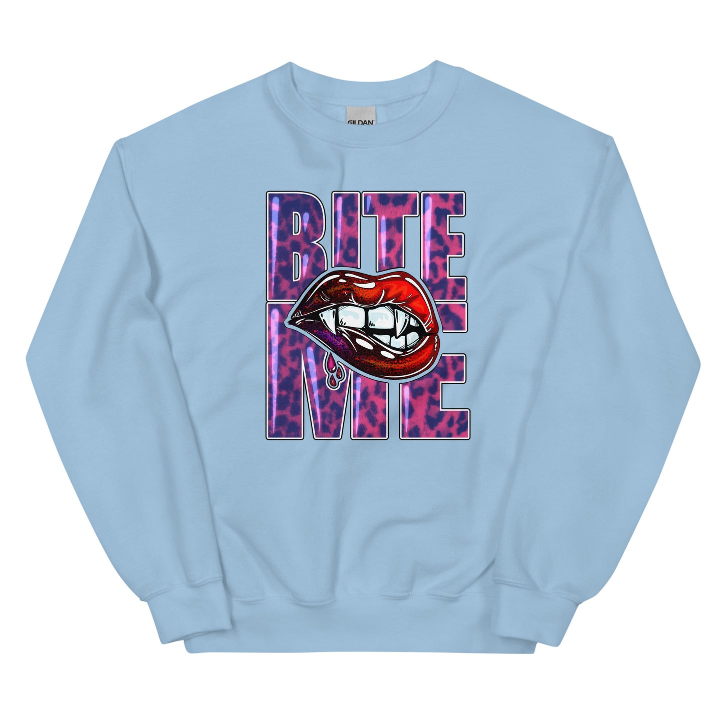 Custom Bite Me Vampire Fangs Lips Retro Graphic Unisex Sweatshirt