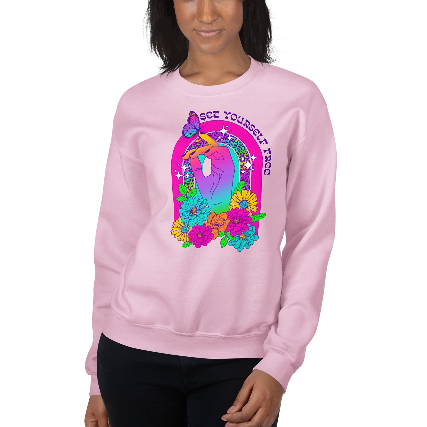 Custom Set Yourself Free Butterfly Retro Graphic Unisex Sweatshirt