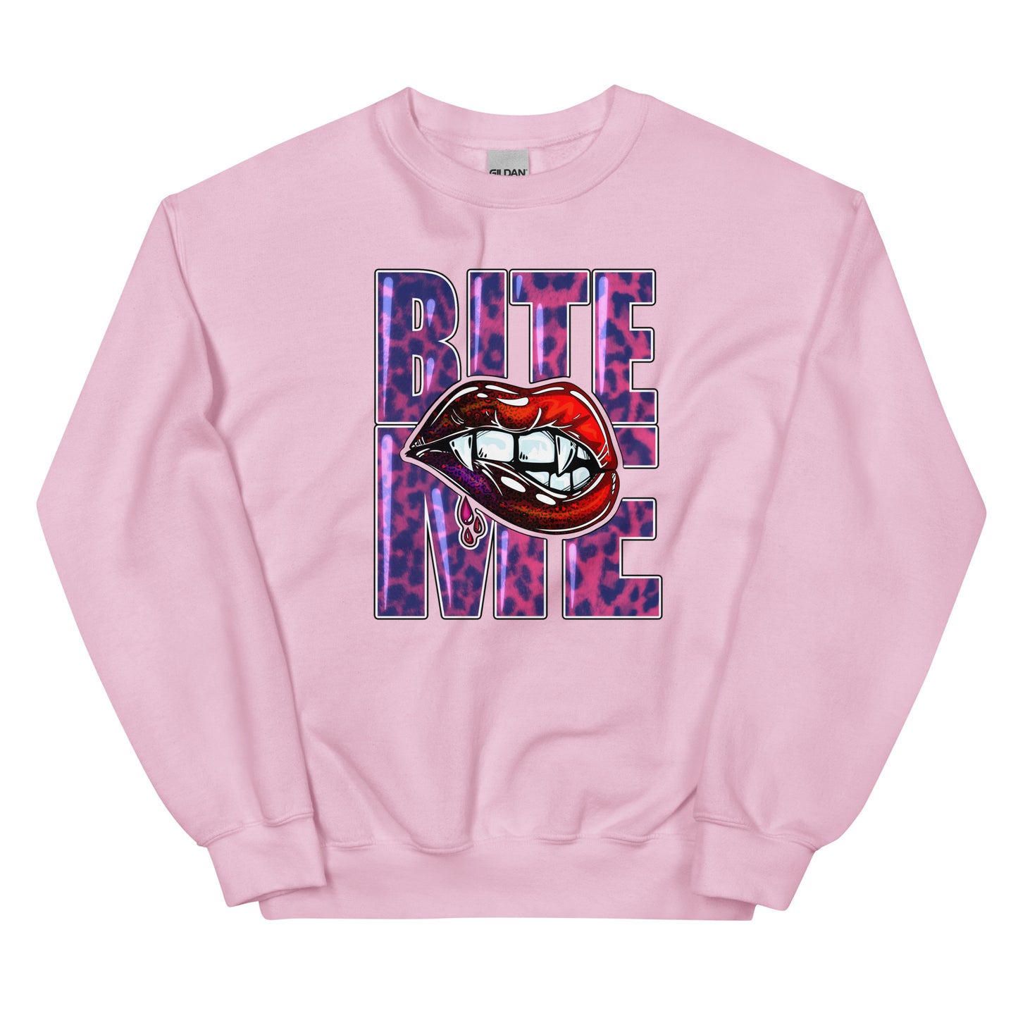 Custom Bite Me Vampire Fangs Lips Retro Graphic Unisex Sweatshirt