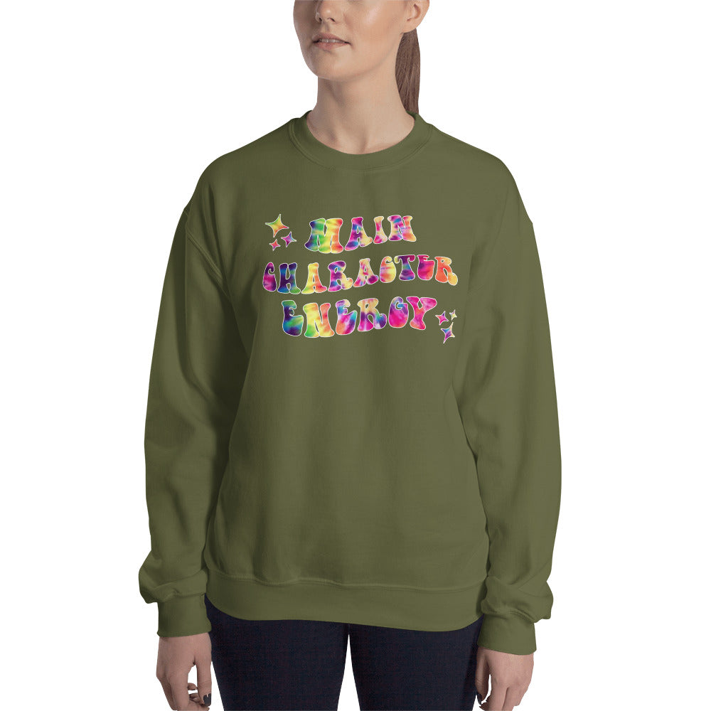 Custom Main Character Energy Tie Dye Retro Graphic Unisex Sweatshirt
