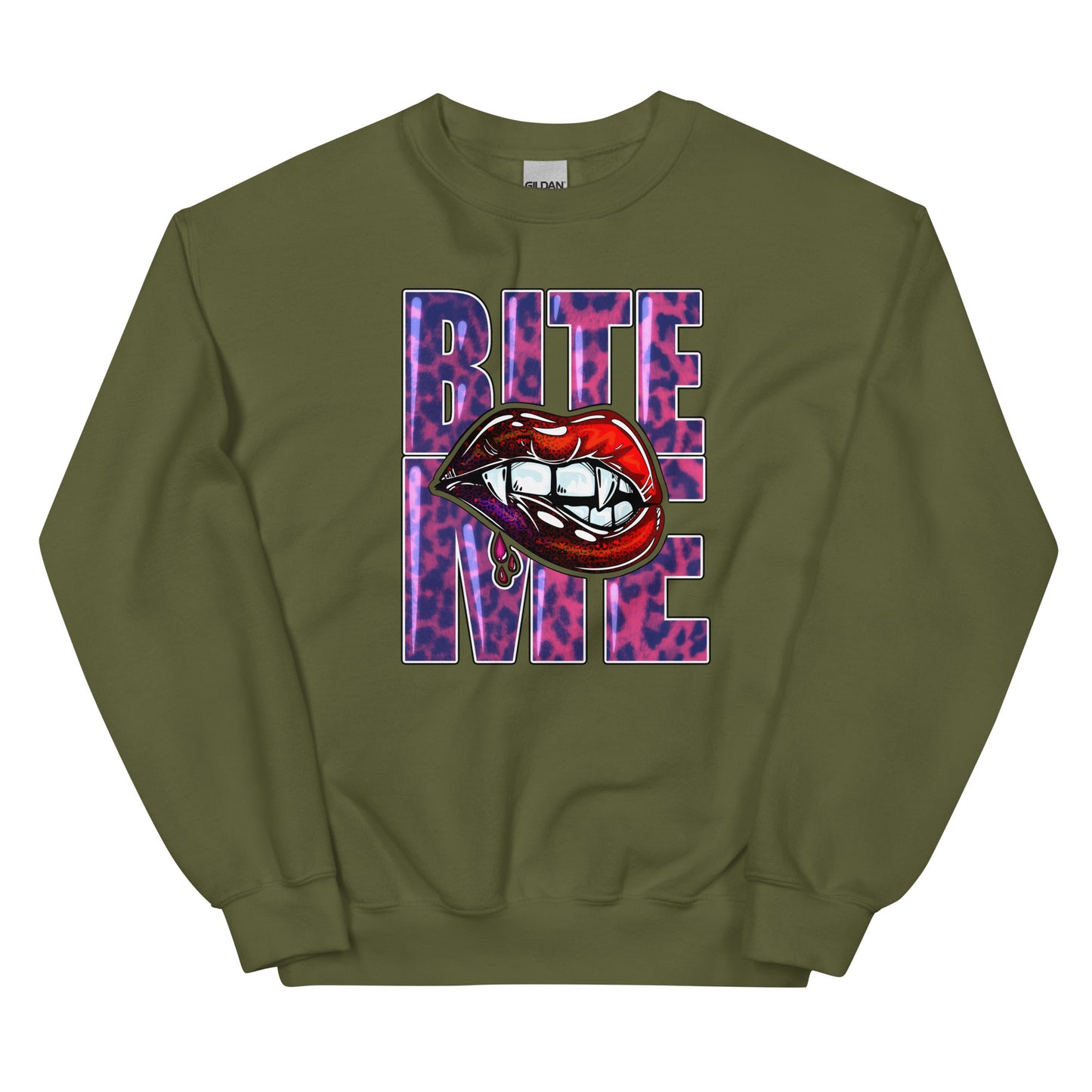 Custom Bite Me Vampire Fangs Lips Retro Graphic Unisex Sweatshirt