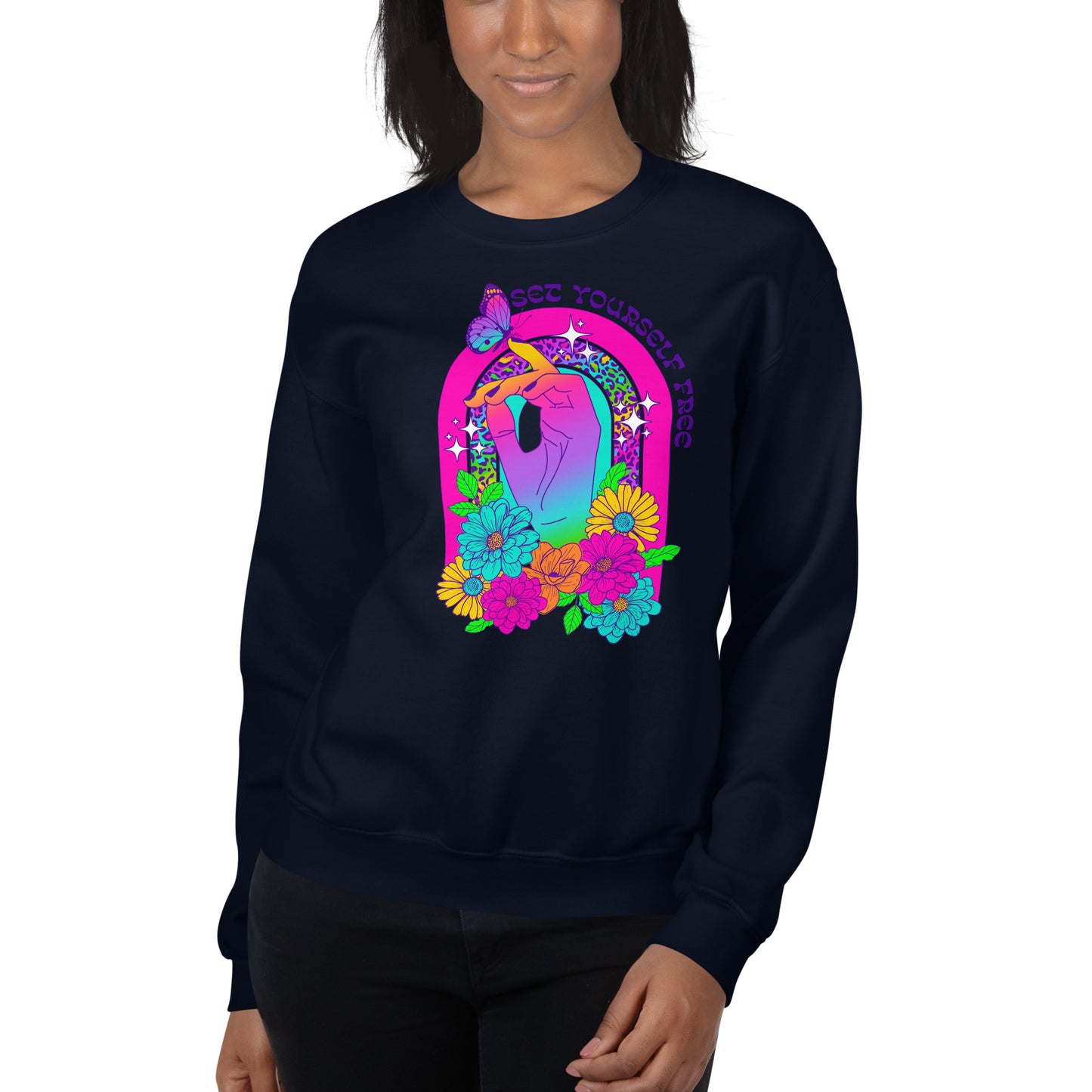 Custom Set Yourself Free Butterfly Retro Graphic Unisex Sweatshirt