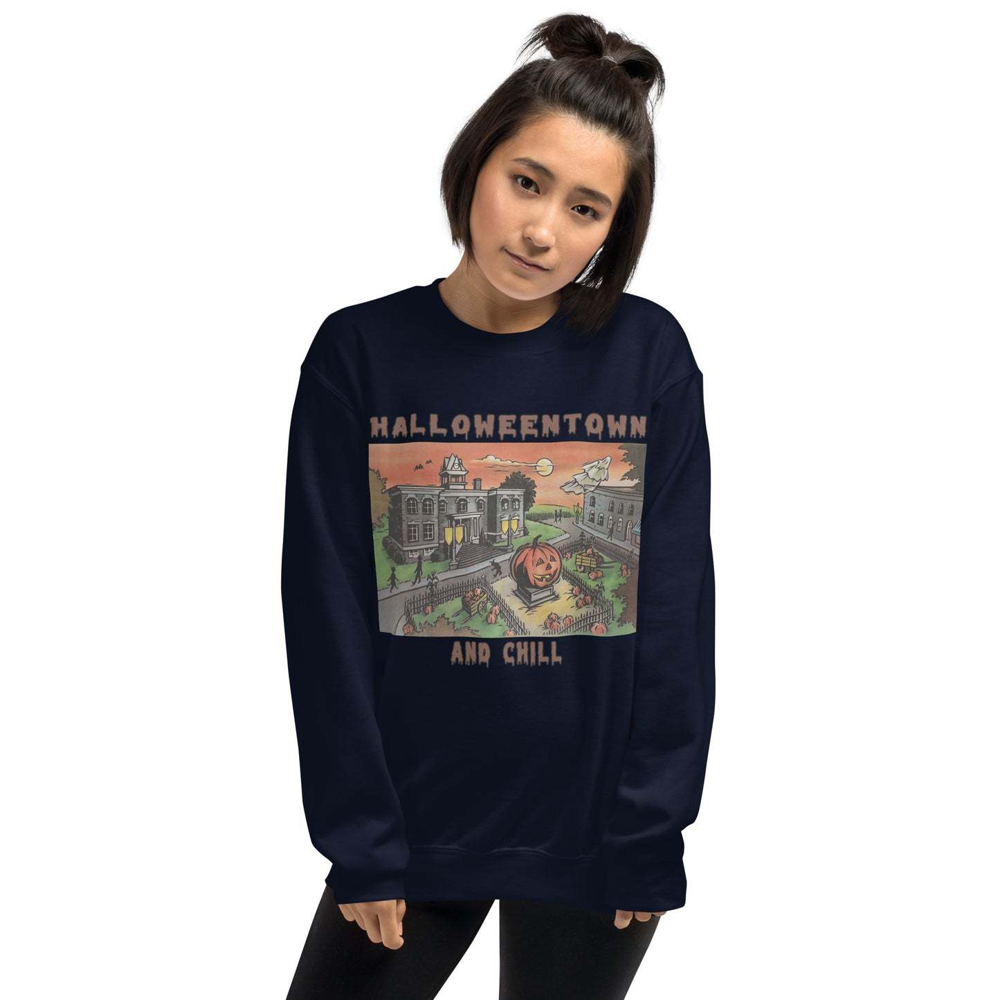 Custom Halloweentown and Chill Retro Graphic Unisex Sweatshirt