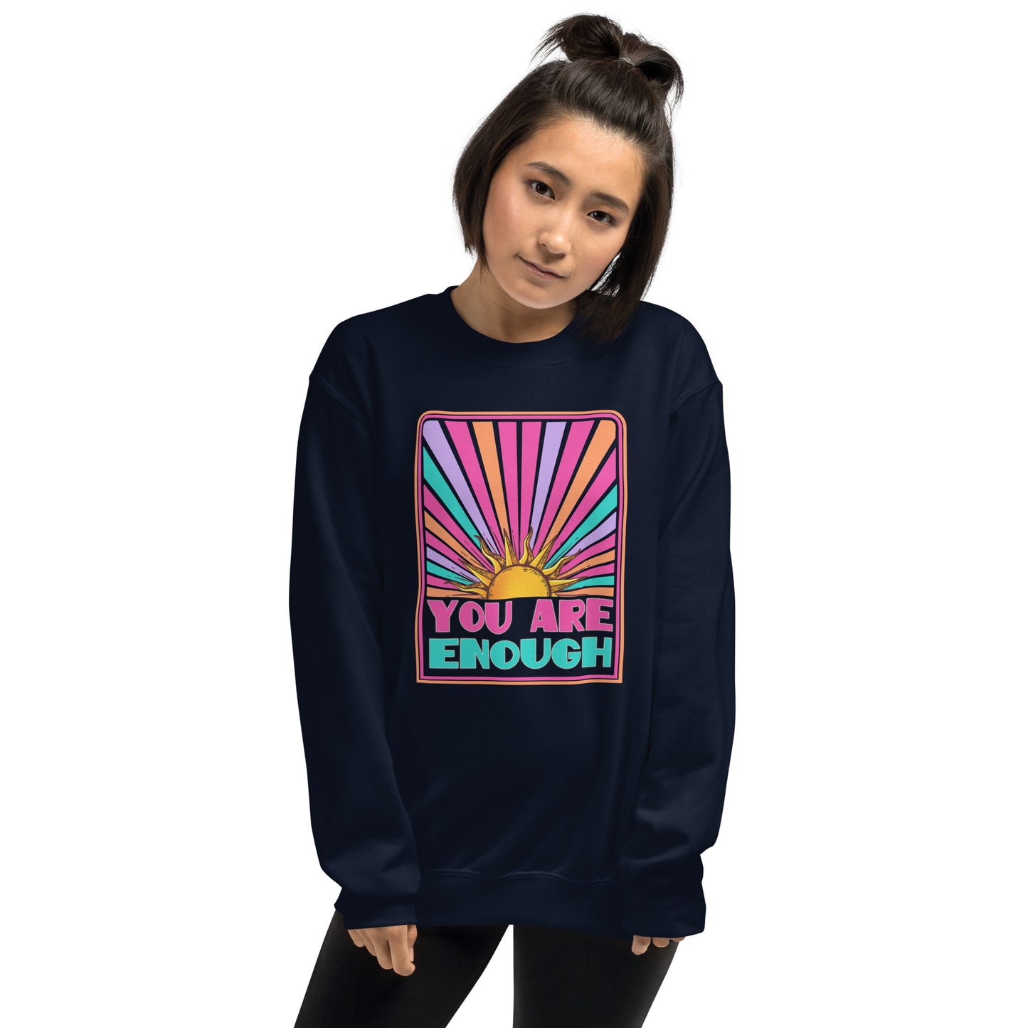 Custom You Are Enough Sunrise Mental Health Retro Graphic Unisex Sweatshirt