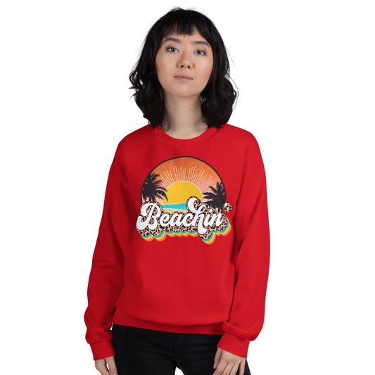 Custom Beachin' Tropical Leopard Retro Graphic Unisex Sweatshirt