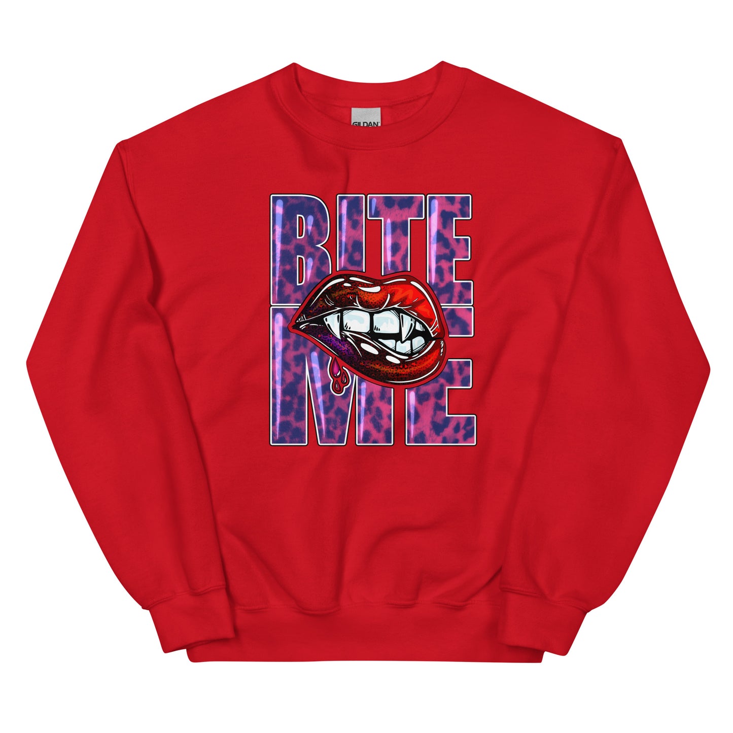 Custom Bite Me Vampire Fangs Lips Retro Graphic Unisex Sweatshirt