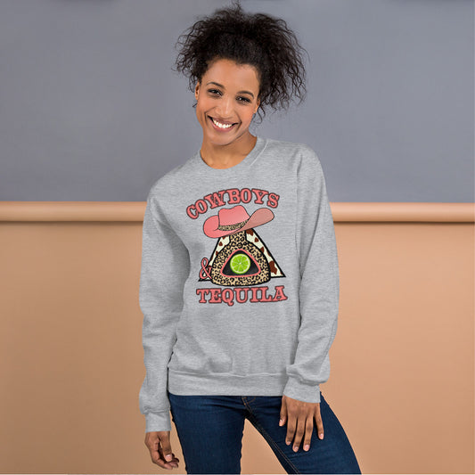 Custom Cowboys And Tequila Leopard Cow Print Retro Graphic Unisex Sweatshirt