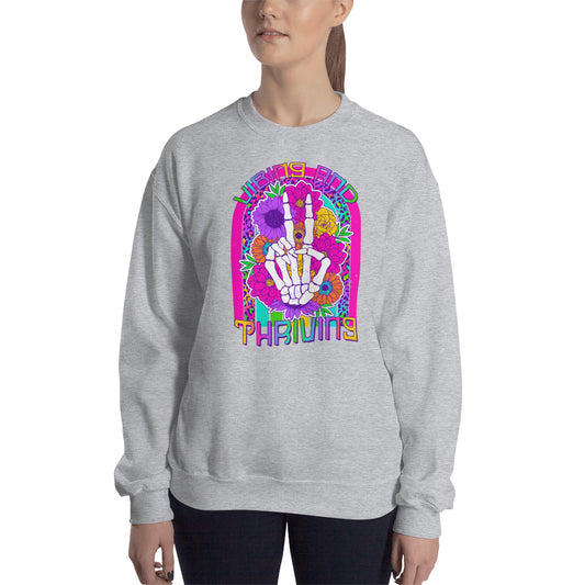 Custom Vibing and Thriving Skeleton Retro Graphic Unisex Sweatshirt