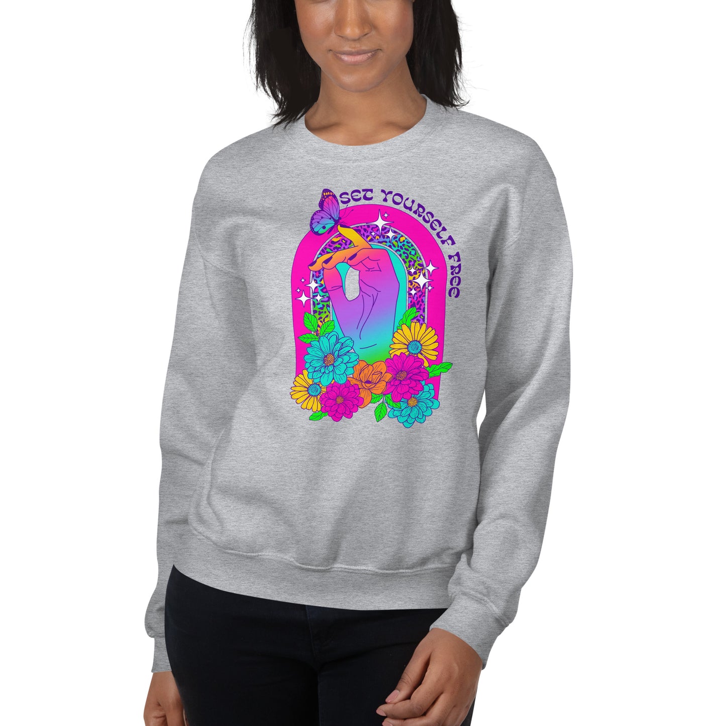 Custom Set Yourself Free Butterfly Retro Graphic Unisex Sweatshirt