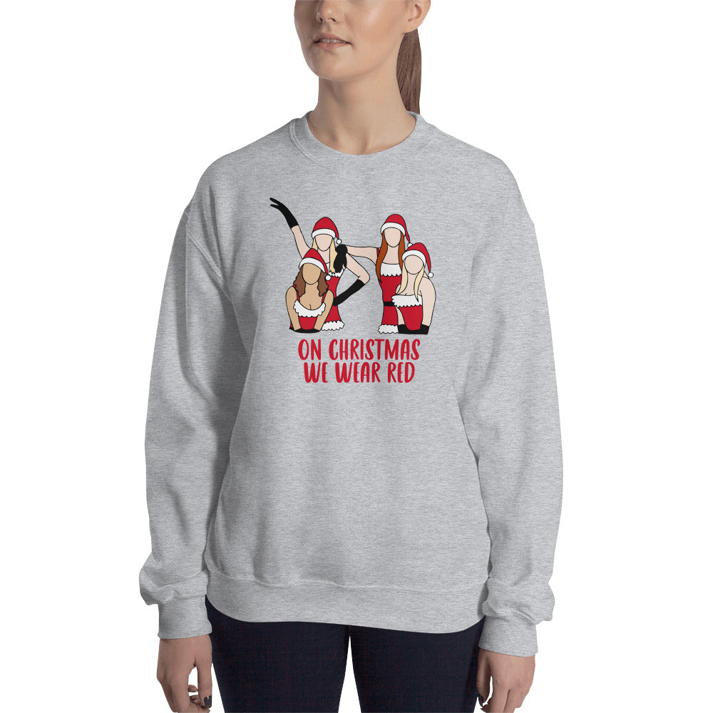 Custom On Christmas We Wear Red Mean Girls Retro Graphic Unisex Sweatshirt