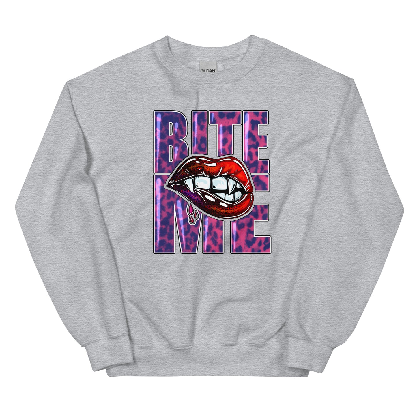 Custom Bite Me Vampire Fangs Lips Retro Graphic Unisex Sweatshirt