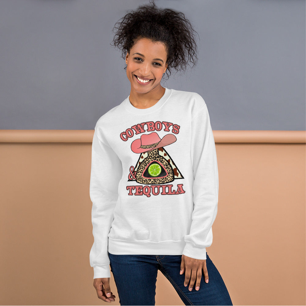Custom Cowboys And Tequila Leopard Cow Print Retro Graphic Unisex Sweatshirt