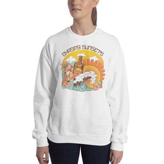 Custom Chasing Sunsets Tropical Retro Graphic Unisex Sweatshirt