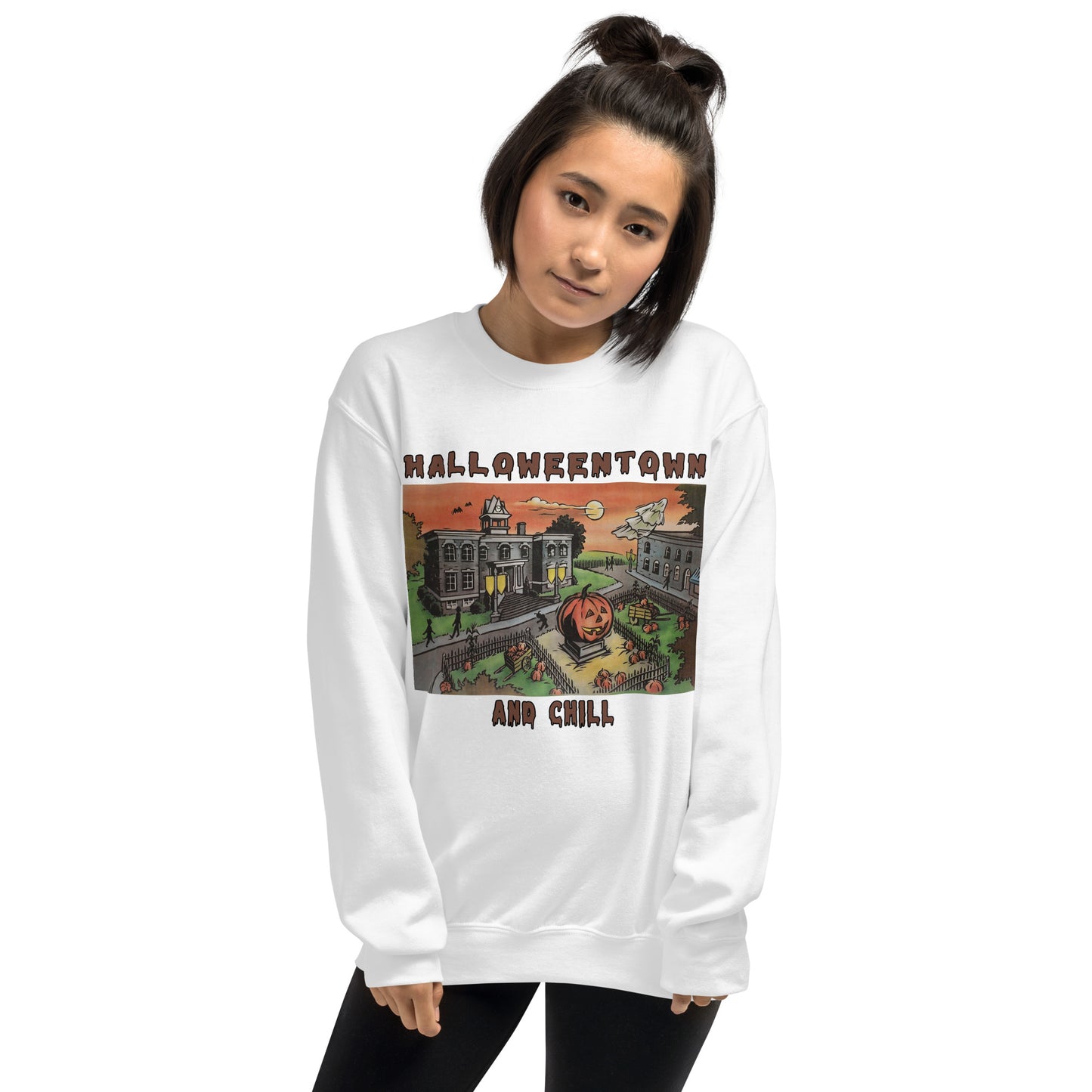 Custom Halloweentown and Chill Retro Graphic Unisex Sweatshirt